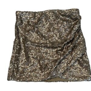 Chelsea & Violet szM faux wrap drape elastic waist stretch sequin mini skirt EUC